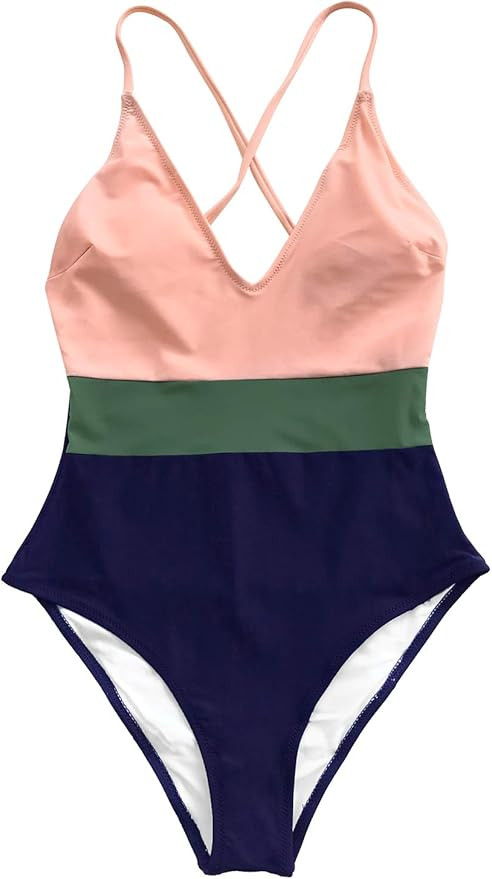 CUPSHE Women's Cross Block with Lining One-Piece Swimsuit | Amazon (US)