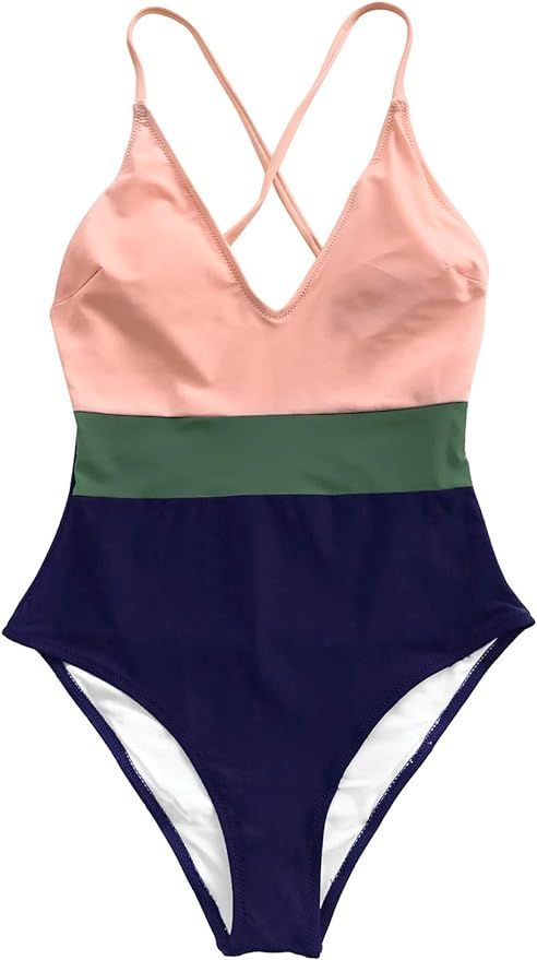 CUPSHE Women's Cross Block with Lining One-Piece Swimsuit | Amazon (US)