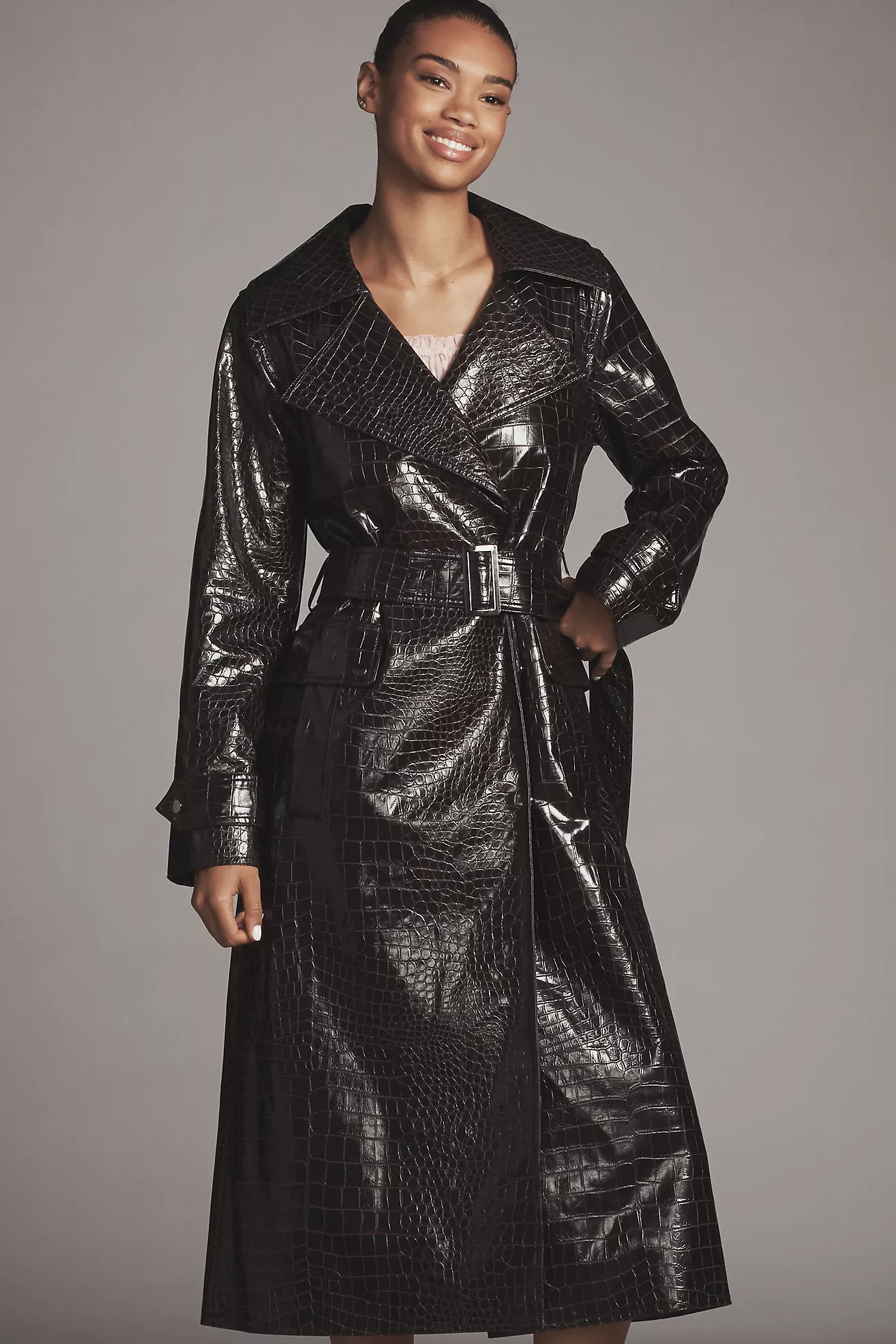 Bernardo Embossed Faux-Croc Trench Coat | Anthropologie (US)