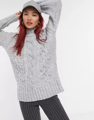 River Island cable knit sweater in light gray marl | ASOS (Global)