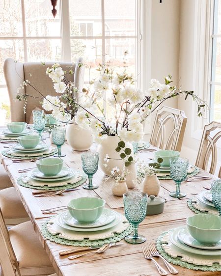 Spring / Easter spring tablescape idea in mint green & white! I set this table for a special luncheon last spring -sharing similar sources to recreate the look!

#LTKfamily #LTKhome #LTKSeasonal