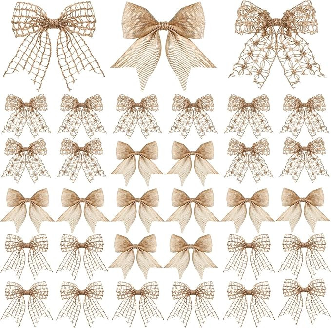WILLBOND 30 Pcs Natural Knot Burlap Bows for Wreath, Tree, Farmhouse, Holiday Decor - Classic Sty... | Amazon (US)