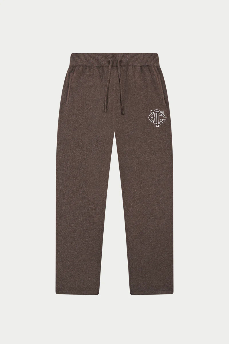 MONOGRAM EMBLEM KNITTED JOGGERS - BROWN | The Couture Club