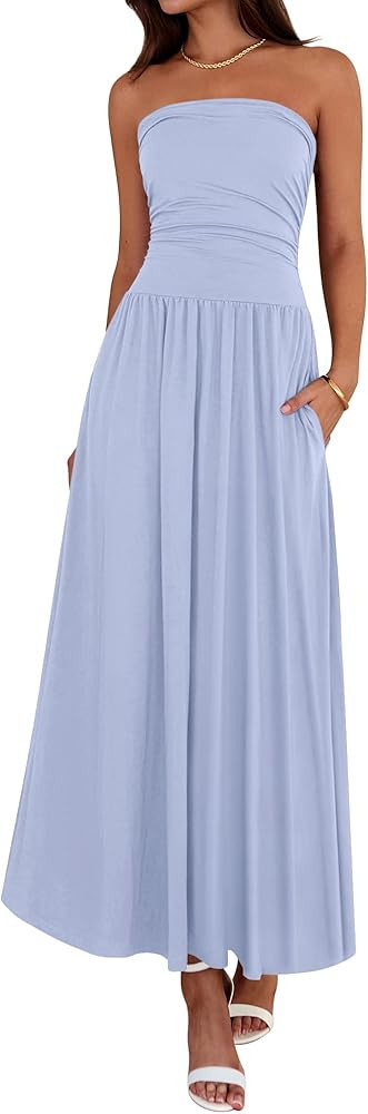 BTFBM Summer Maxi Dresses for Women Strapless Tube Top Dress | Amazon (US)