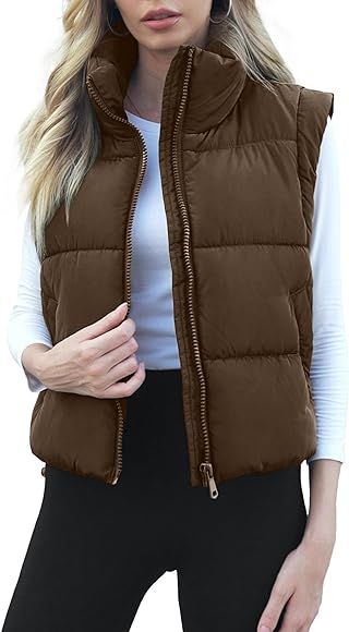 NORTH FARER Puffer Vest Women Sleeveless Winter Outerwear Stand Collar Warm Puffer Jacket Lightwe... | Amazon (US)