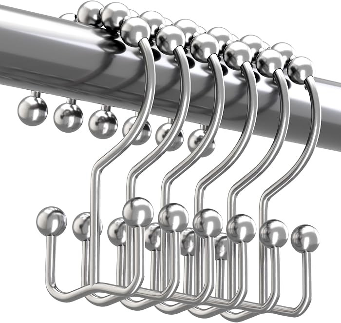 Titanker Double Shower Curtain Hooks, Rust Proof Shower Curtain Rings, Metal Shower Hooks for Bat... | Amazon (US)