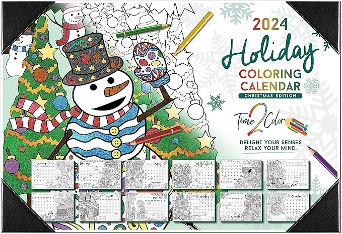 Time2Color 2024 Christmas Edition Holiday Desk Blotter Coloring Calendar: January 2024 to Decembe... | Amazon (US)