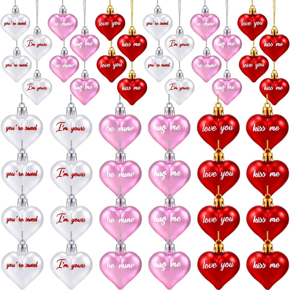 Valentine's Day Heart Ornaments Christmas Tree Heart Baubles Multicolored Heart Shaped Ornaments ... | Amazon (US)