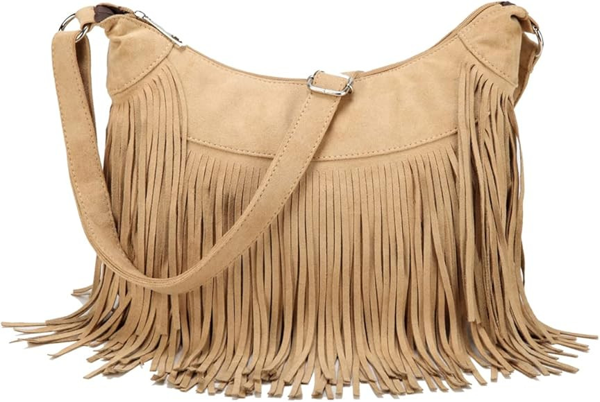 Vintage Tassel Crossbody Bag Premium Vegan Suede Saddle Purse Fringe Shoulder Bag for Women Girls | Amazon (UK)