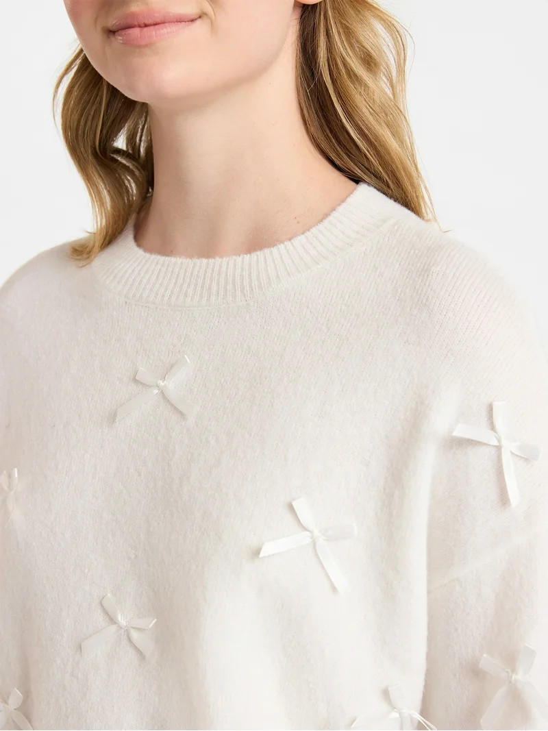 No Boundaries Bow Sweater, Lightweight, Women's | Walmart (US)