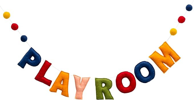 Pre-strung Felt Playroom Banner, Reusable play sign, Boho Playroom Wall Decor, Wool Felt Ball Gar... | Amazon (US)