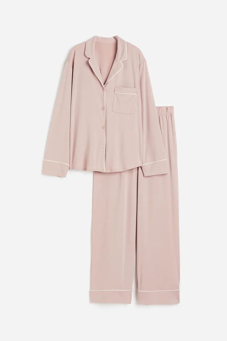 Pyjama shirt and bottoms - Dusty pink - Ladies | H&M GB | H&M (UK, MY, IN, SG, PH, TW, HK)