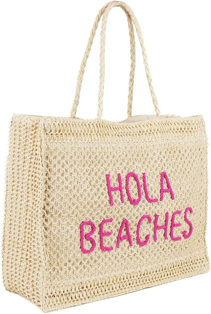 Hello Beaches A Packable Beach Bag | The Straw Beach Tote Bag of 2025 | Beach Bags for Women Vaca... | Amazon (US)