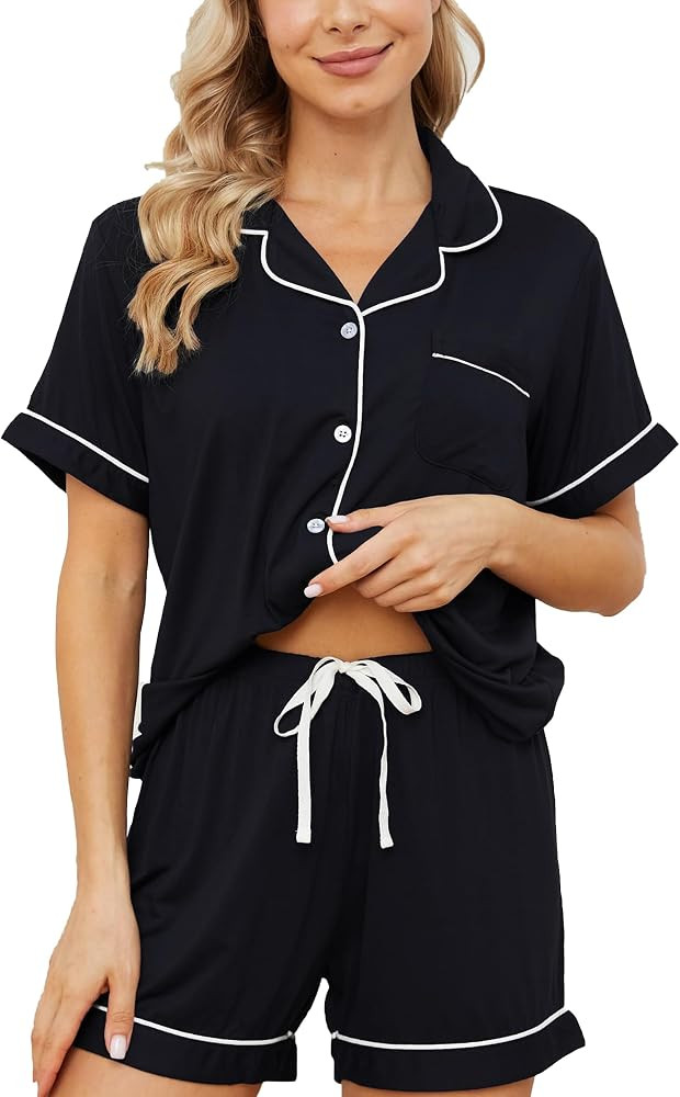 Womens Pajama Sets Short Sleeve Sleepwear Soft Button Down Nightwear Lounge Pj Set XS-XXL | Amazon (US)
