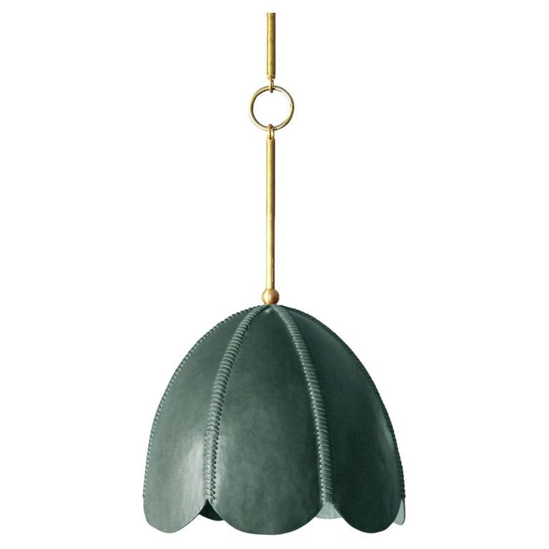 Leather Pendant Light in Emerald Green, Doma, Talabartero Saddle Lamp Collection | 1stDibs