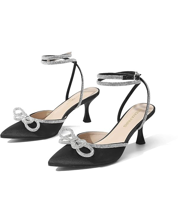 DREAM PAIRS Kitten Heels Rhinestone Bow Ankle Strap Stiletto Pointed Closed Toe Heels for Women P... | Amazon (US)