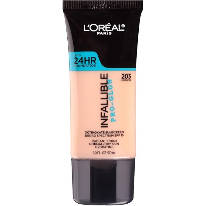 L'Oreal Paris Makeup Infallible Up to 24HR Pro-Glow Foundation, 203 Nude Beige, 1 fl; oz. | Amazon (US)