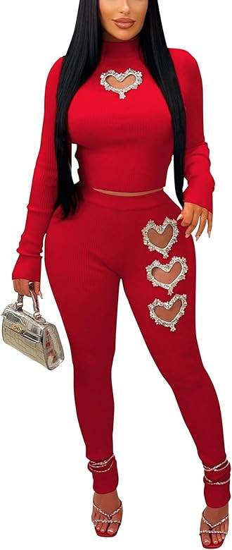 Tcremisa Women's 2 Piece Outfits Long Sleeve Crop Tops with Skinny Long Pants Set Stretchy Rib Kn... | Amazon (US)