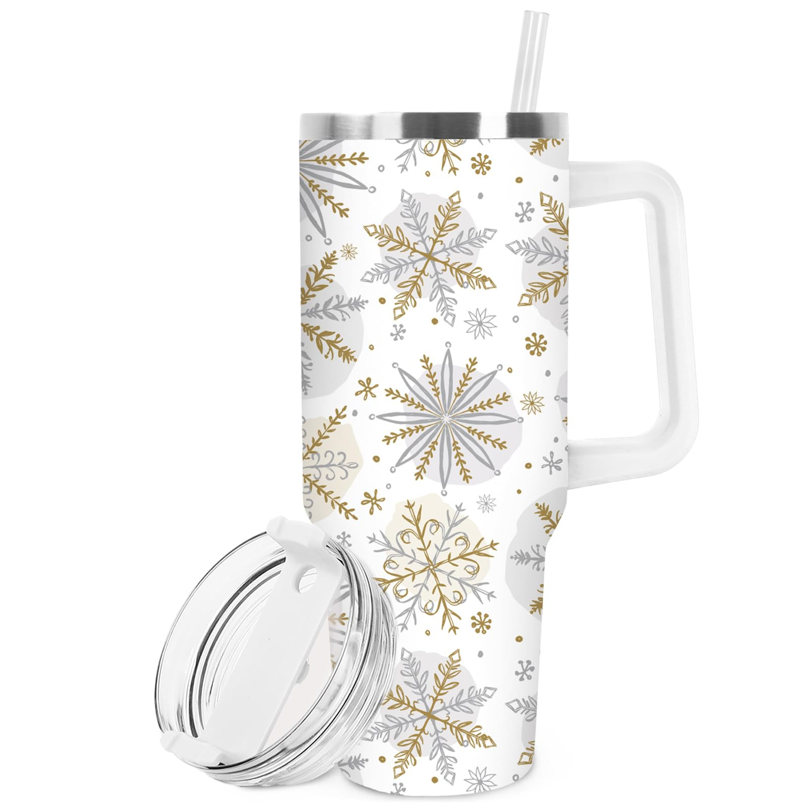 Christmas Tumbler with Lid Straw 40 Oz Gold Silver Snowflake Stainless Steel Travel Tumbler Cup w... | Amazon (US)