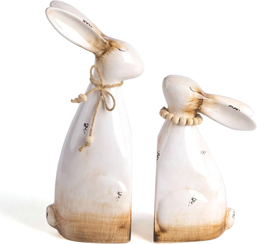 Valery Madelyn Easter Bunny Decorations for Home, 2Pcs Ceramic White Rabbit Statue Figurine Sprin... | Amazon (US)