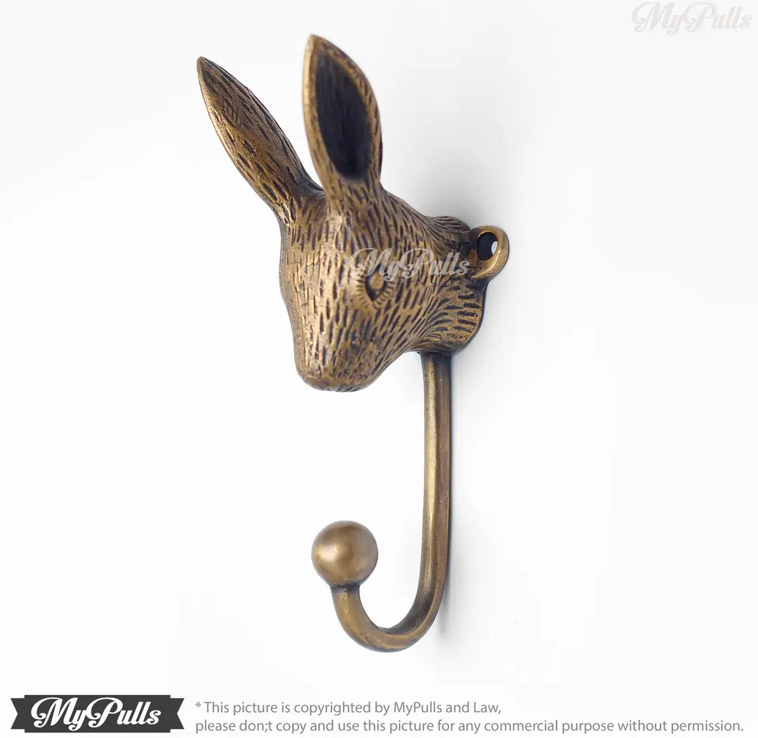 6.29" inches Solid Brass Bunny Rabbit Animal wall hook Strong Wall Mount Coat Hat Hook | Etsy (US)