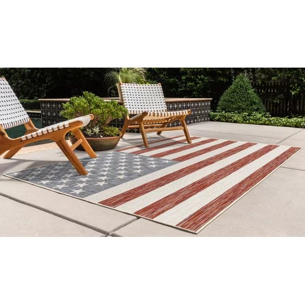 Striped Indoor / Outdoor Area Rug in White/Red/Blue | Wayfair North America