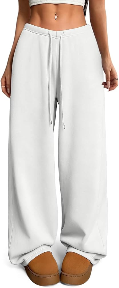 HeSaYep Women's Fleece Lined Sweatpants V-Waisted Wide Leg Sweat Pants Winter Warm Pants with Poc... | Amazon (US)