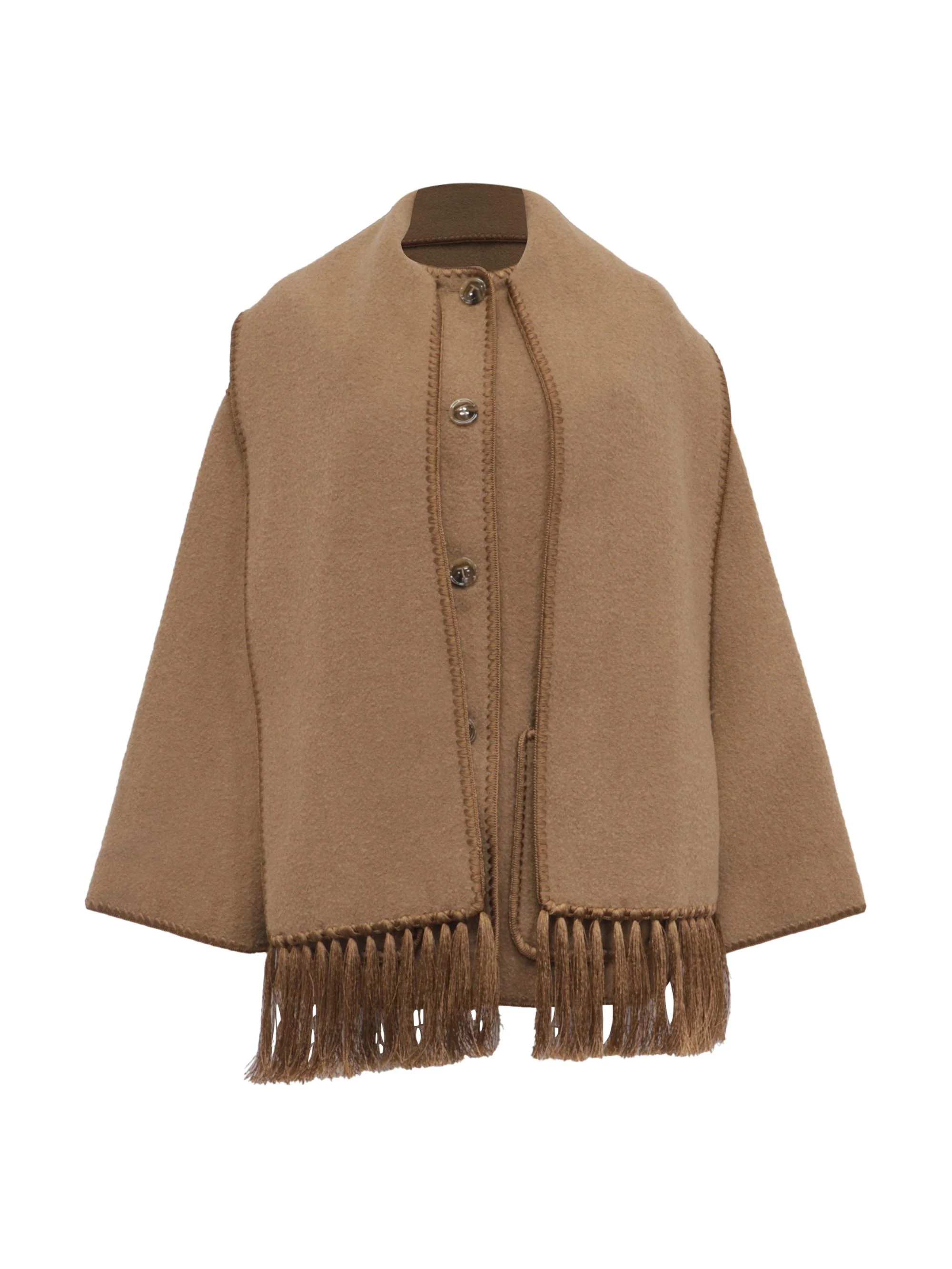 Totême 100% Wool Tan Totême Whipstitch-Trim Scarf Jacket in Brown Wool Size 6 | ThredUp (US)