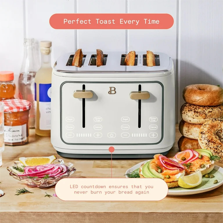 Beautiful 4-Slice Toaster with Touch-Activated Display, White Icing by Drew Barrymore | Walmart (US)