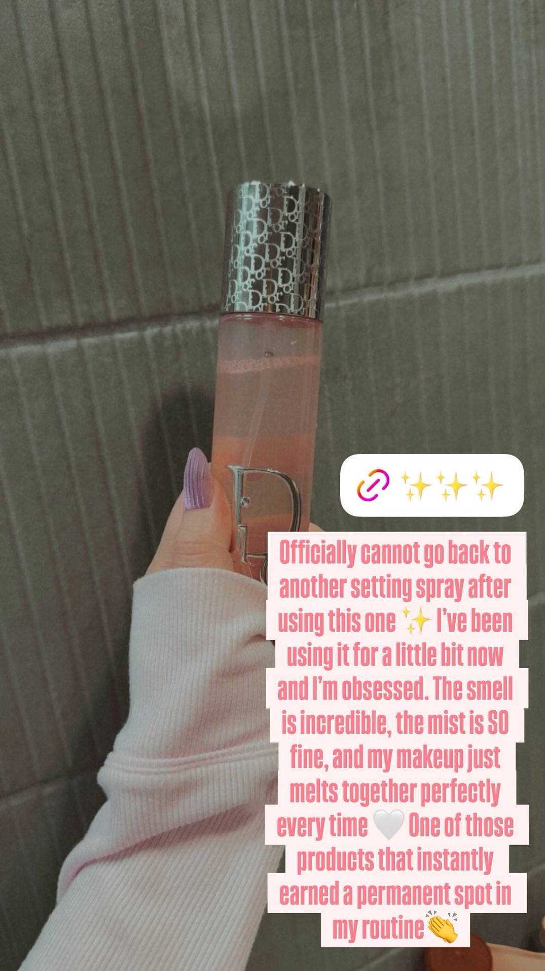 Officially cannot go back to another setting spray after using this one ✨ I’ve been using it for a little bit now and I’m obsessed. The smell is incredible, the mist is SO fine, and my makeup just melts together perfectly every time 🤍 One of those products that instantly earned a permanent spot in my routine👏 dior beauty ✨ | dior setting spray | luxury makeup | makeup routine favorite | long lasting makeup | glowy makeup look | fine mist setting spray | beauty must haves | high end beauty | makeup essentials | clean girl makeup | everyday glam | sephora beauty finds | makeup that lasts | beauty favorites | luxe beauty products | flawless makeup finish | viral beauty finds | makeup routine staples | beauty obsessed

#LTKgrwm #LTKmorningroutine #LTKBeauty