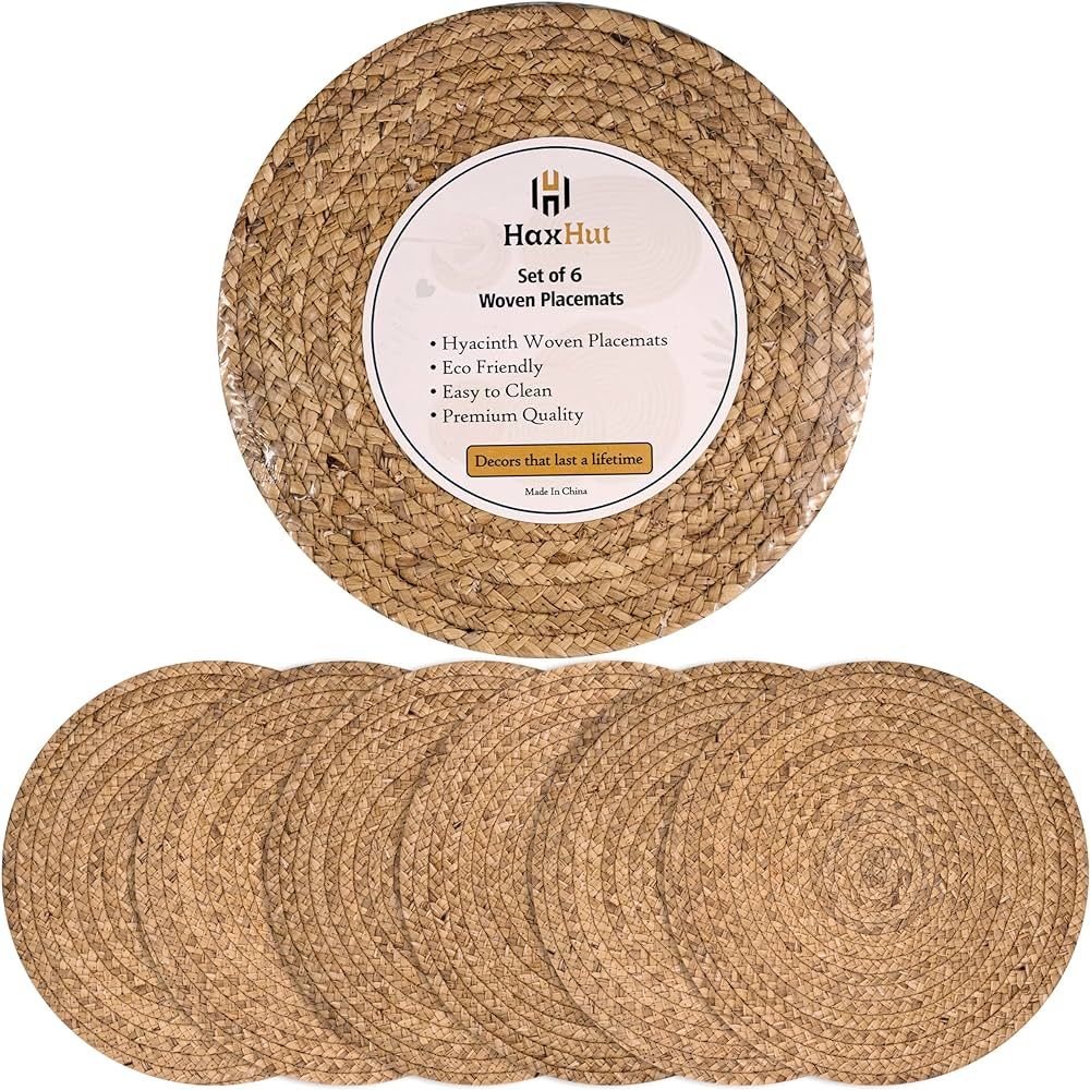Haxhut Round Woven Placemats - Natural Placemats Set of 6, Straw Braided Rattan Placemats, 13.5 I... | Amazon (US)