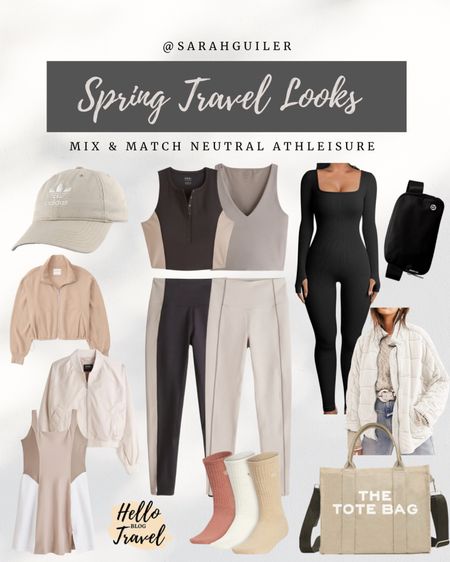 Vacation outfit. Travel outfit. Airport outfit. Athleisure. Abercrombie activewear. Quilted jacket. Spring jacket. Neutral outfit. Workout jumpsuit. Workout onesie. Active leggings. Tote bag. Belt bag. Amazon onesie. Workout matching set. 

#LTKtravel #LTKstyletip #LTKsalealert
