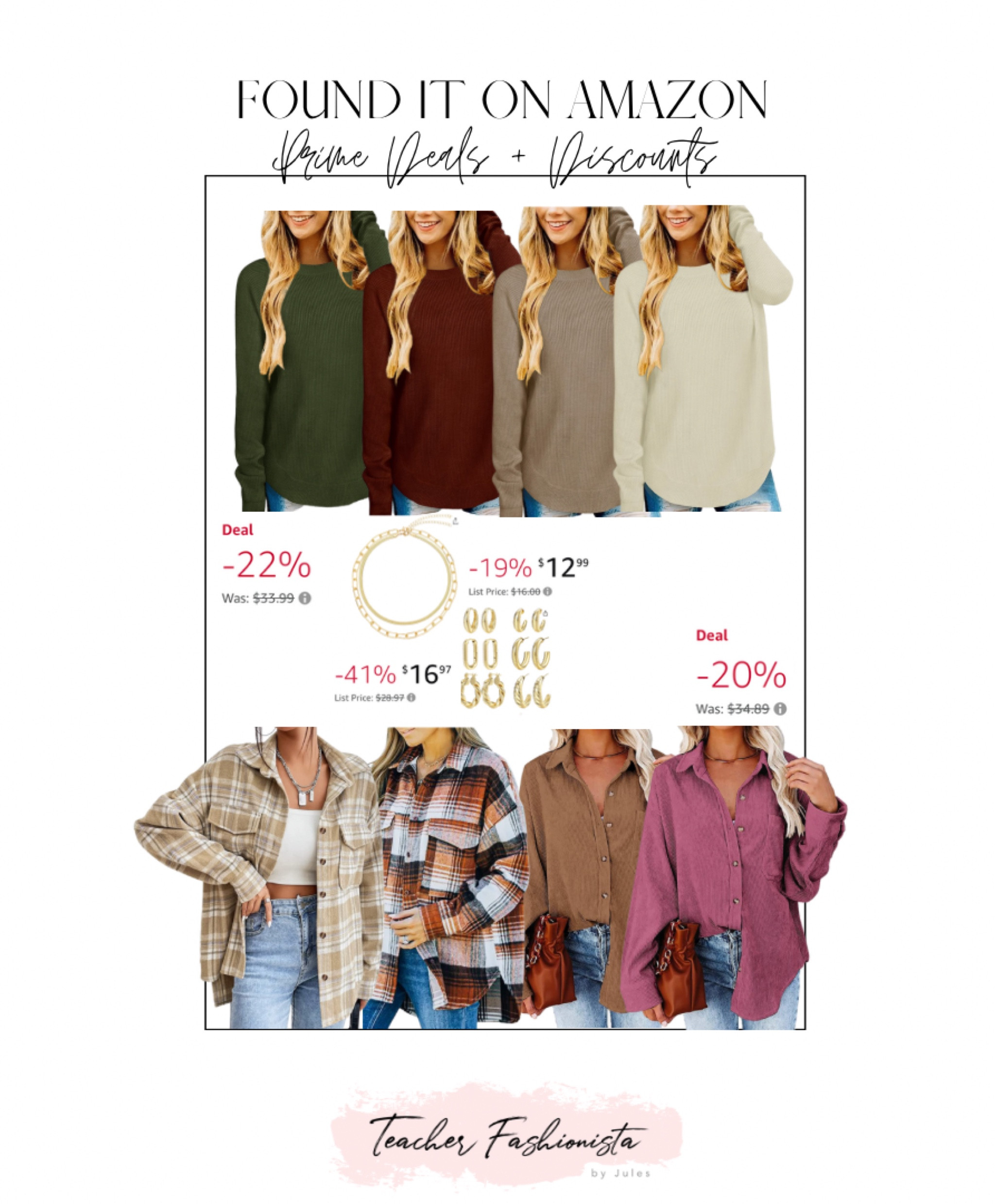 Todays Amazon deals would make such great gifts! Many colors are available in both, and a lot more color patterns come in the button downs, too! •••

• Shackets • Thermal top • Waffle top • tunic top • gift ideas • layering necklaces • hoop earrings •

#LTKunder50 #LTKsalealert #LTKHoliday