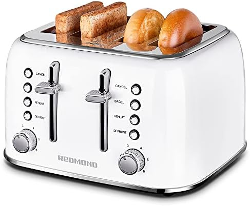 REDMOND Toaster 4 Slice, Retro Stainless Steel Toaster with Extra Wide Slots Bagel, Defrost, Reheat  | Amazon (US)