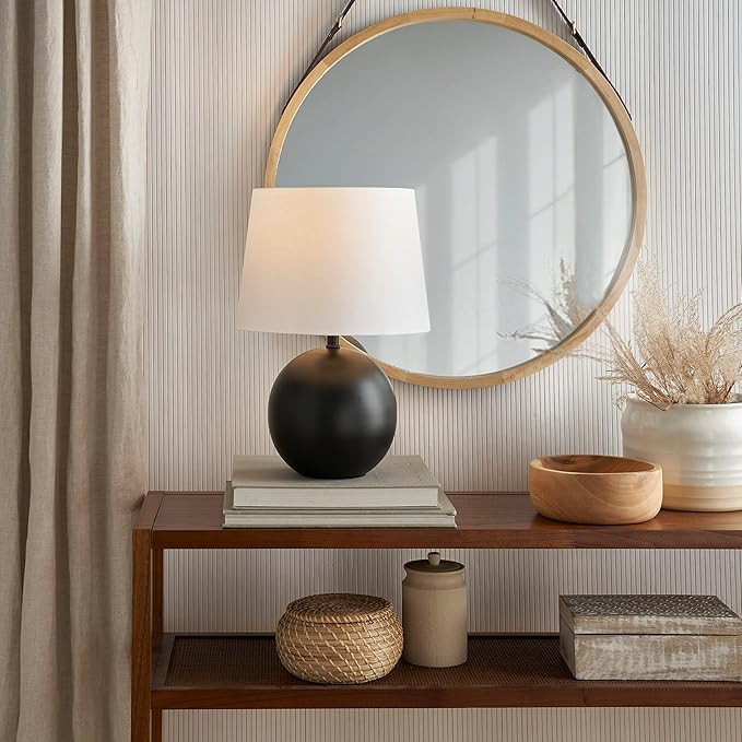 Nourison 18" Black Round Metal Table Lamp for Bedroom, Living Room, Dining, Entryway | Amazon (US)