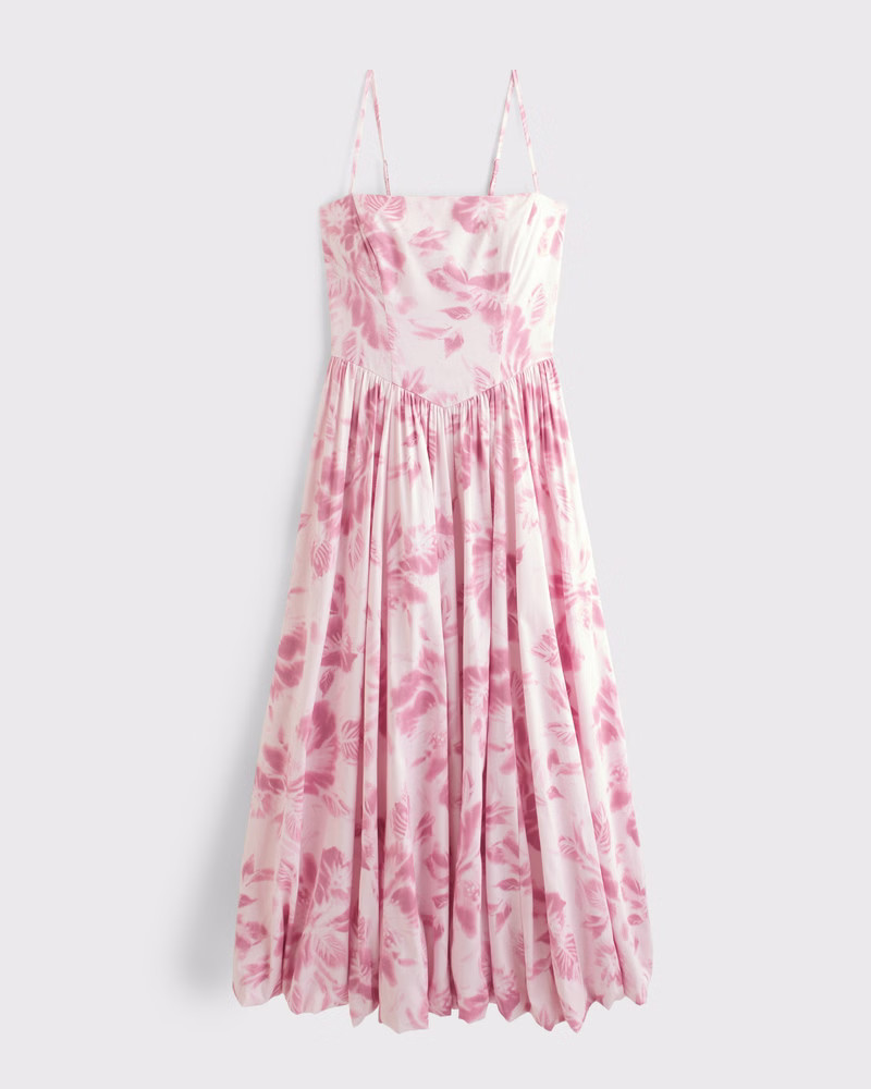 Dipped-Waist Bubble Hem Midi Dress | Abercrombie & Fitch (US)