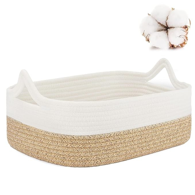 ABenkle Rope Storage Basket, 14.2''x 11''x 5.1'' Cotton Woven Dog Cat Toy Bins, Cube Soft Baskets... | Amazon (US)