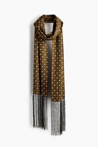 H & M - Scarf with Fringe - Olive Green/Patterned | H&M (US + CA)