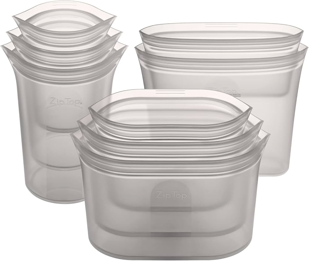 Zip Top Reusable Food Storage Bags | Full Set of 8 [Gray] | Silicone Meal Prep Container | Microw... | Amazon (US)