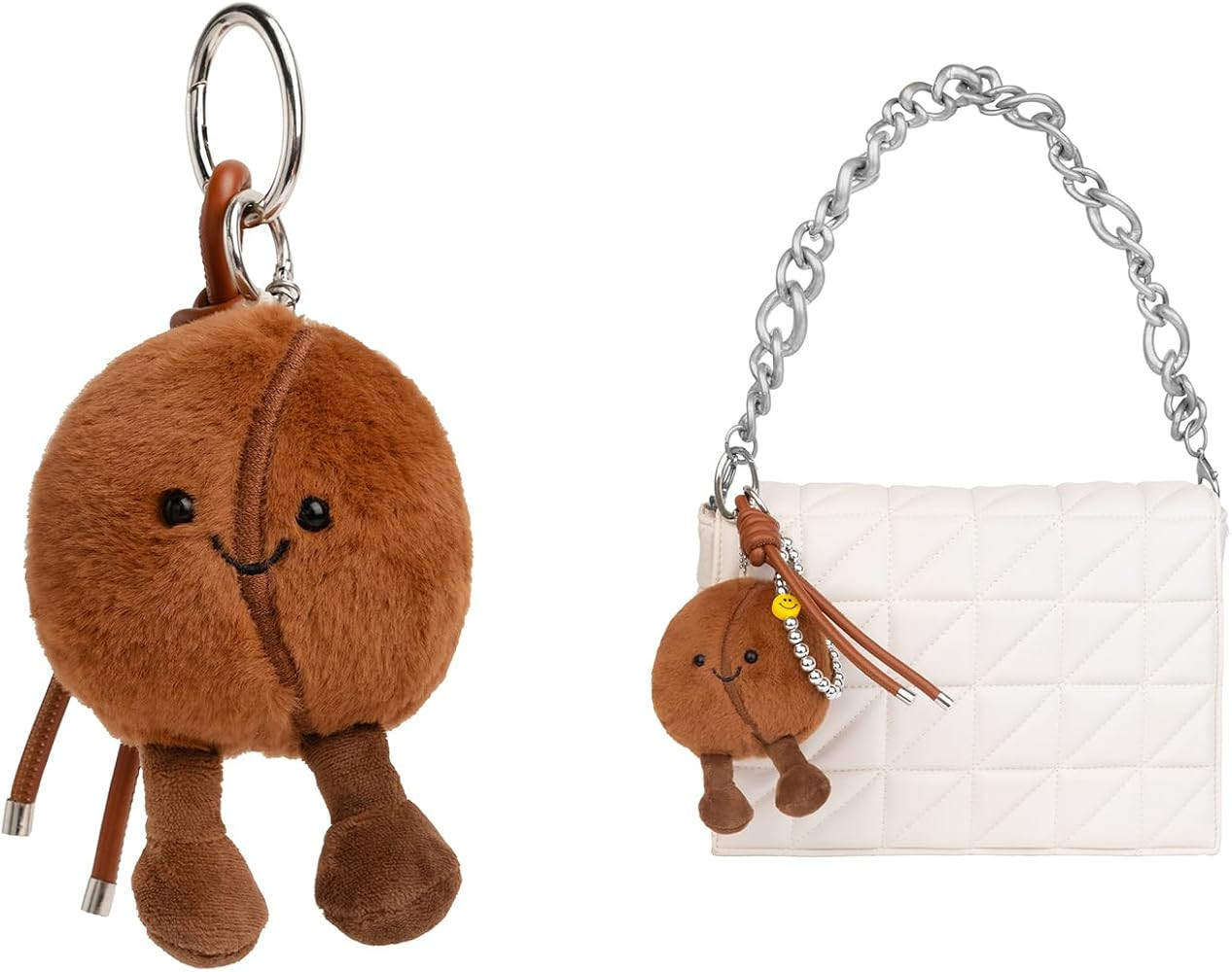 Coffee Bean Plush Keychain Adorable Smiling Face bag charm with Soft Stuffed Design Purse Keychai... | Amazon (US)