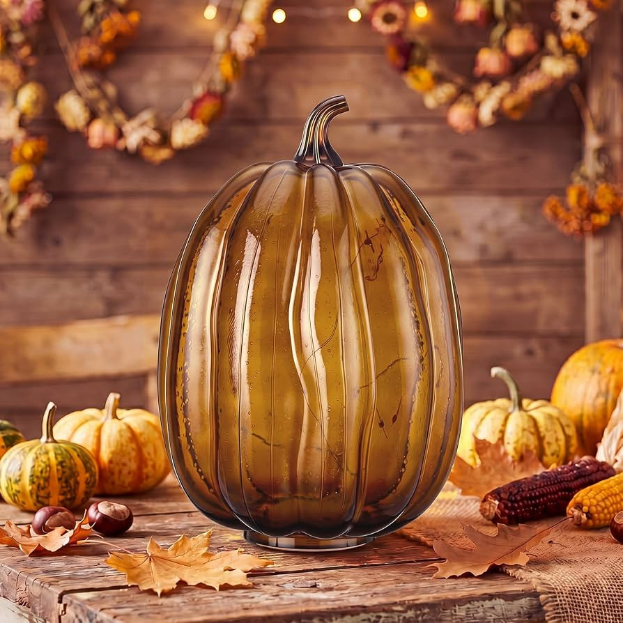 Glooglitter Mercury Glass Pumpkin Light LED Fall Lamp, Oval, Amber, Large | Amazon (US)