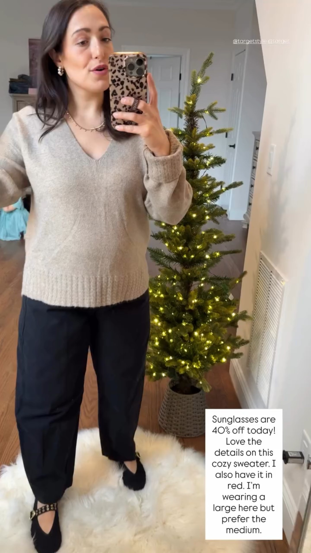 Sunglasses are 40% off today! Love the details on this cozy sweater. I also have it in red. I’m wearing a large here but prefer the medium.  @targetstyle @target