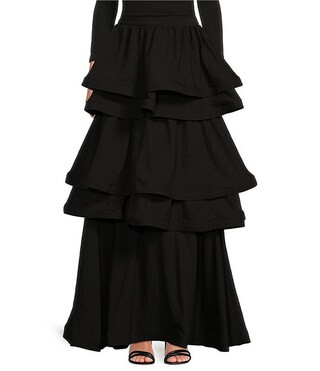 Teagan Tiered Ruffle Full Length Side Seam Pocket A-Line Skirt | Dillard's