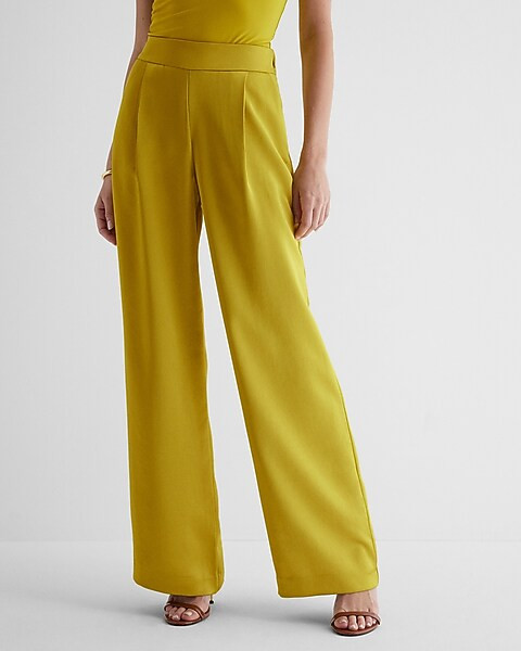 High Waisted Satin Pleated Trouser Pant | Express