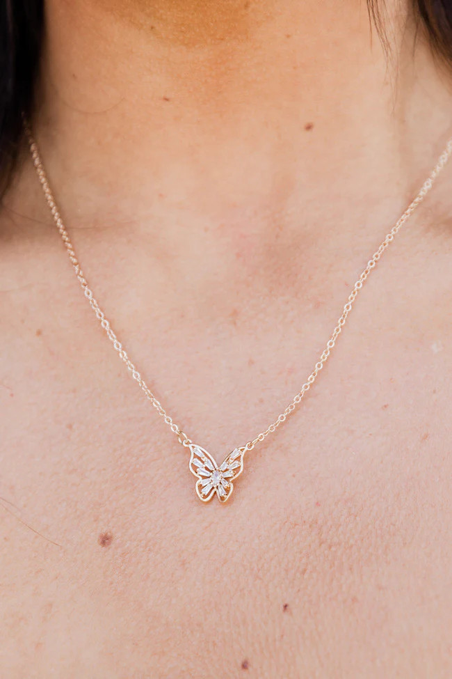 Float Like A Butterfly Gold Pendant Necklace | Pink Lily