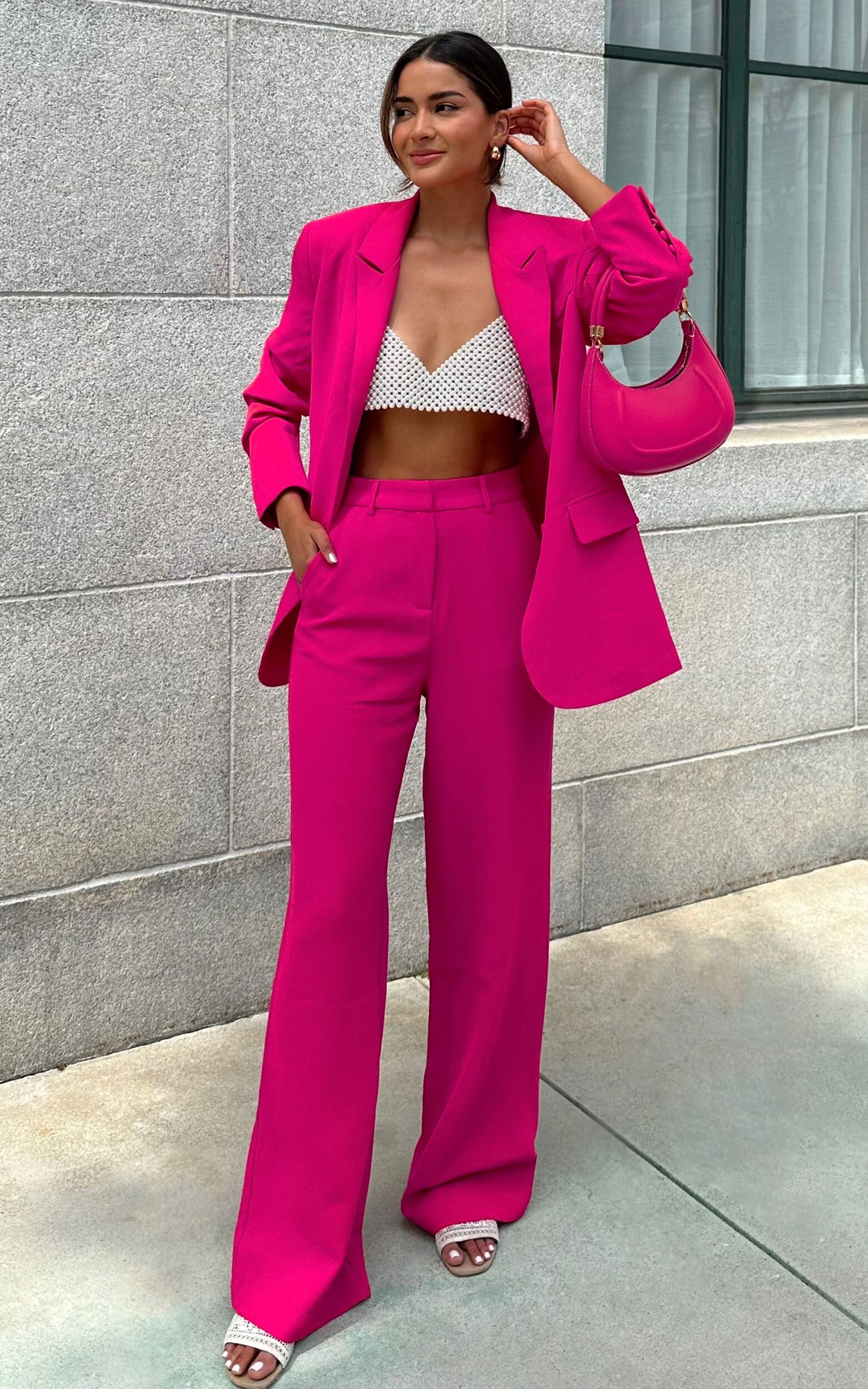 Bonnie Pants - High Waisted Tailored Wide Leg Pants in Pink | Showpo (US, UK & Europe)