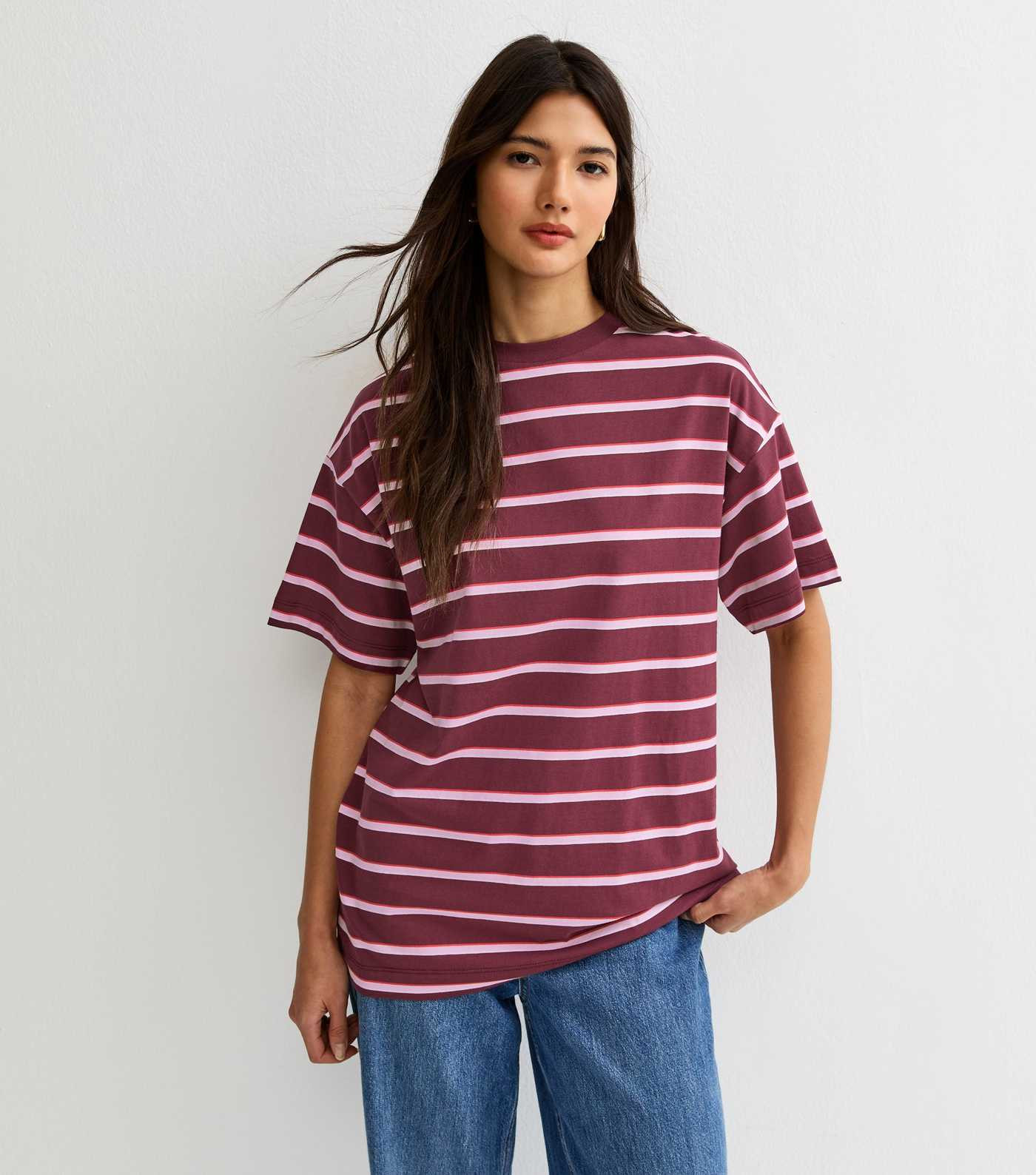 Red Cotton Striped Oversized T-Shirt | New Look | New Look (UK)