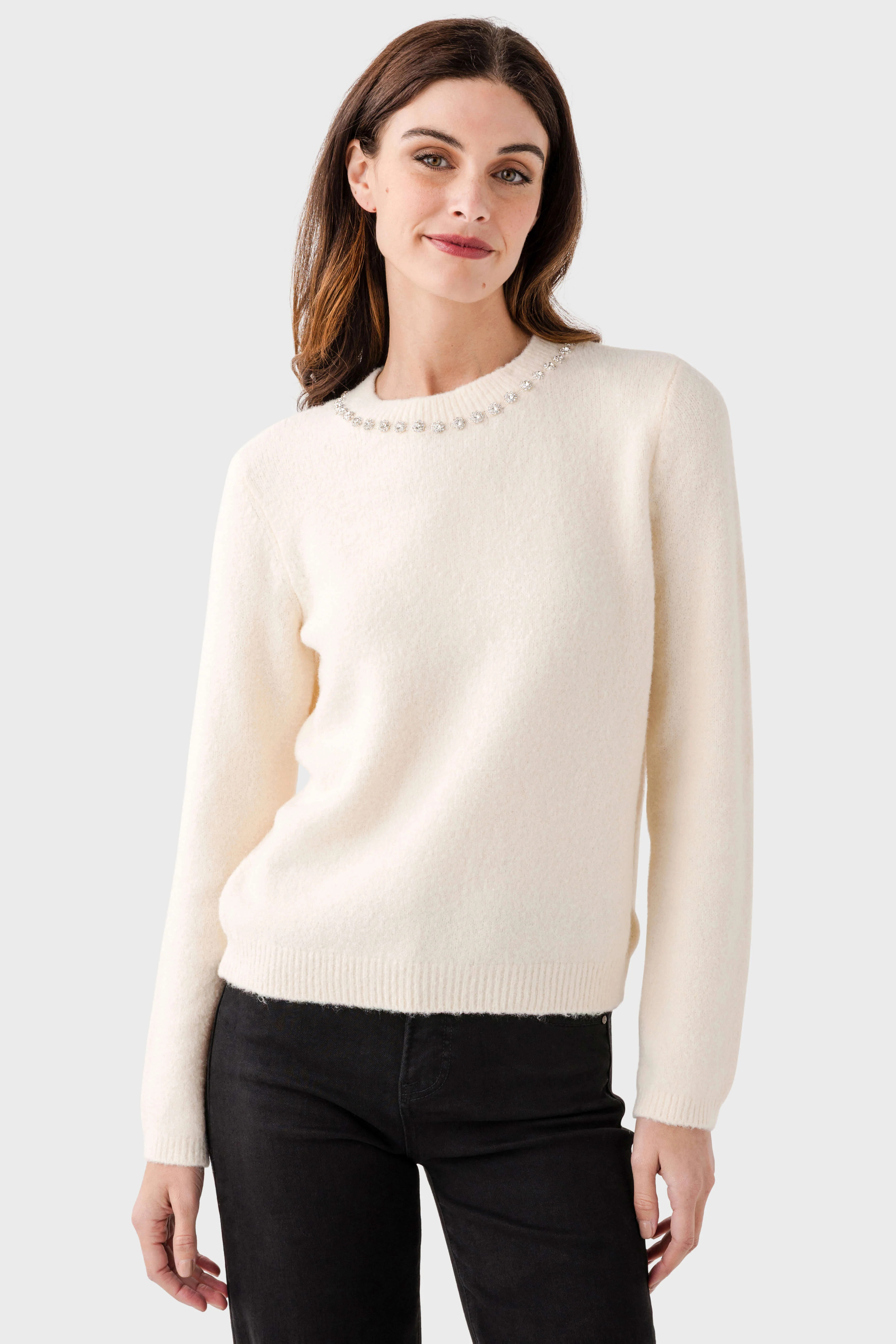 Hem & Thread Jewel Neck Sweater | Social Threads