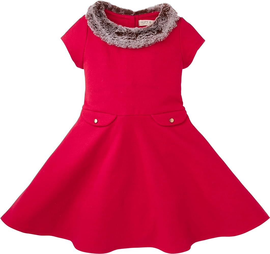 Hope & Henry Girls' Ponte Dress with Faux Fur Collar | Amazon (US)