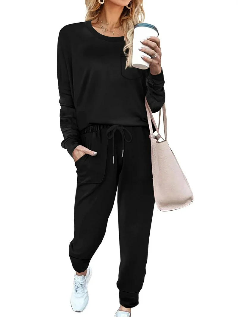 Shine Up Sweatsuit Sets for Women 2 Piece Lounge Set Loose Jogger Sets Fall Outfits Sets Solid Tr... | Walmart (US)